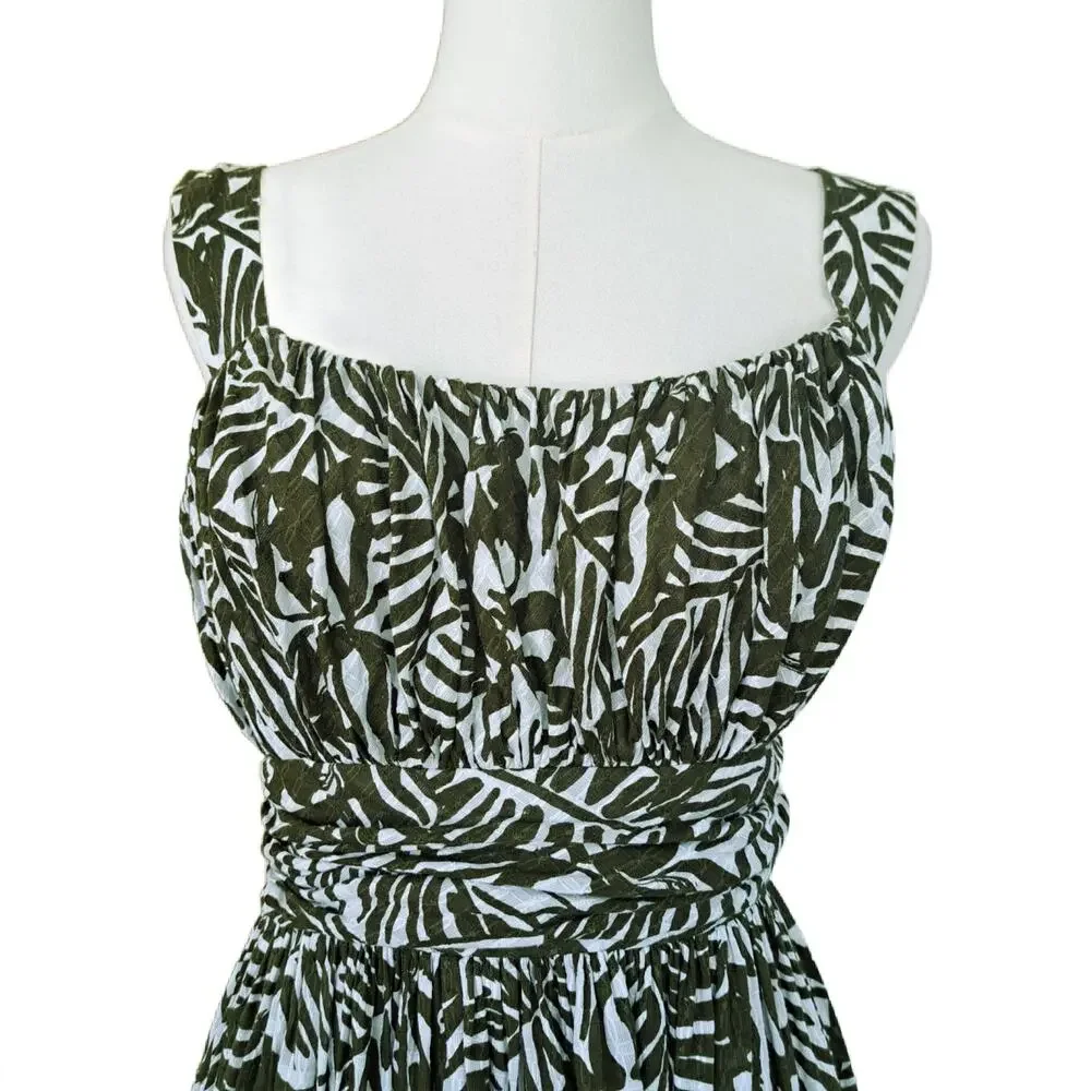 KATE SPADE Green Orchid Floral Print Fit & Flare Sun Dress Size 2 Havana Cotton